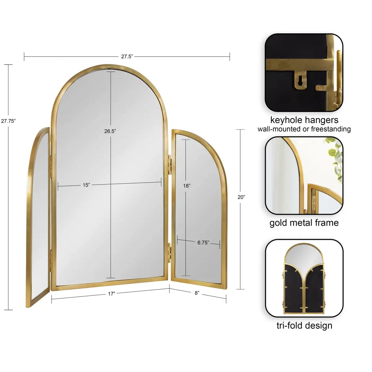 Amoli Tri-Fold Arch Vanity Mirror - kateandlaurel