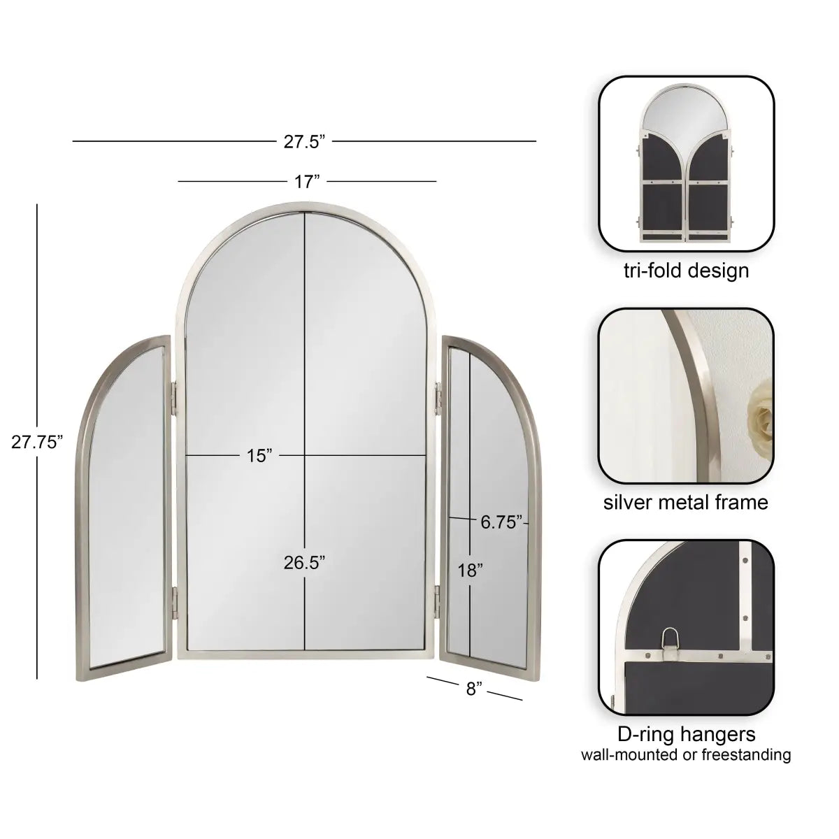 Amoli Tri-Fold Arch Vanity Mirror - kateandlaurel