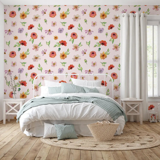 Amy Wallpaper - Watercolor Flowers - by Sara Mari - Loomwell Home Goods