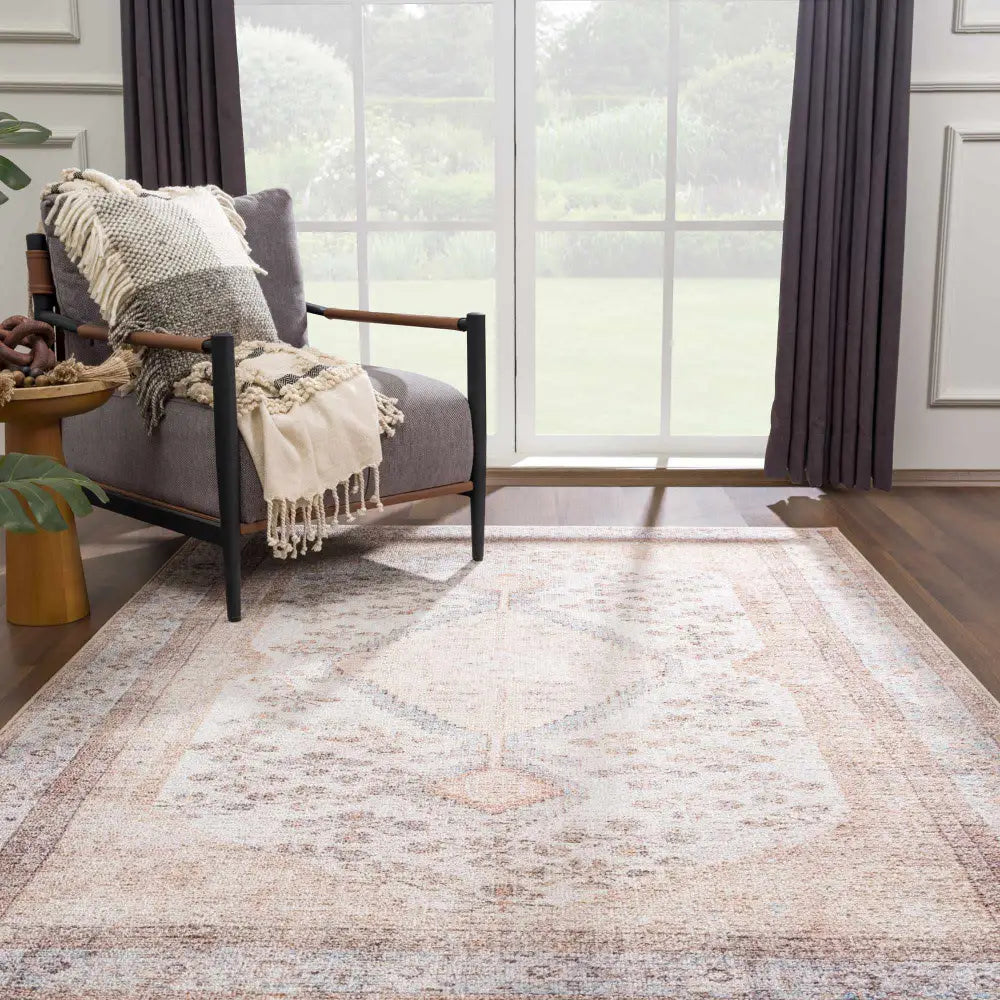Analu Peach Washable Area Rug - Boutique Rugs
