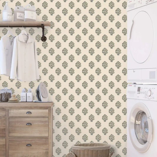 Anastasia Wallpaper - Traditional Block Print Botanical - Loomwell Home Goods
