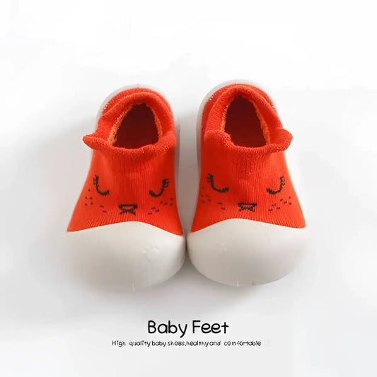 Animal Sock Shoes - Red Sleeping Cat - 0-6 Months - Grookz Shoes