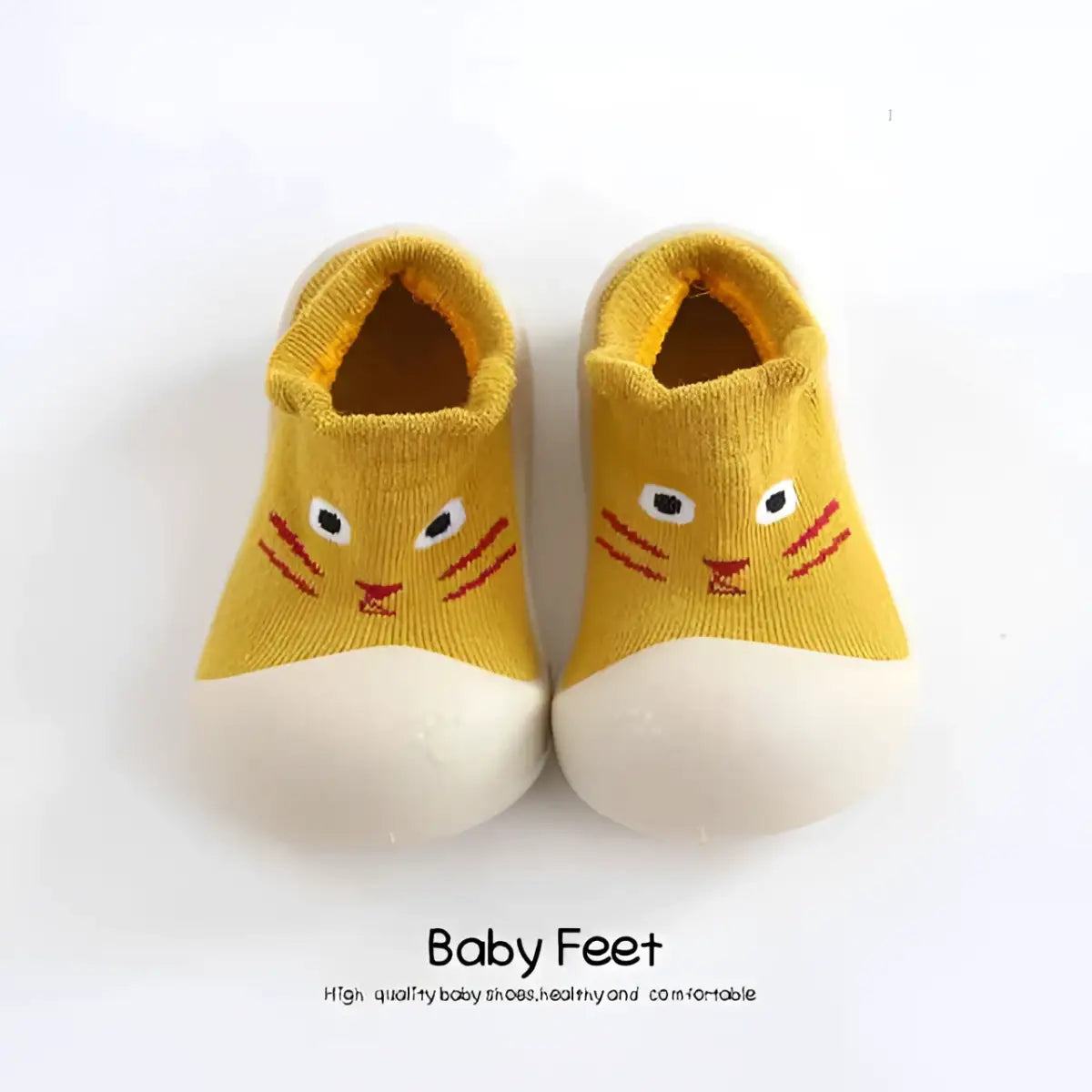 Animal Sock Shoes - Yellow Small Cat - 0-6 Months - Grookz Shoes