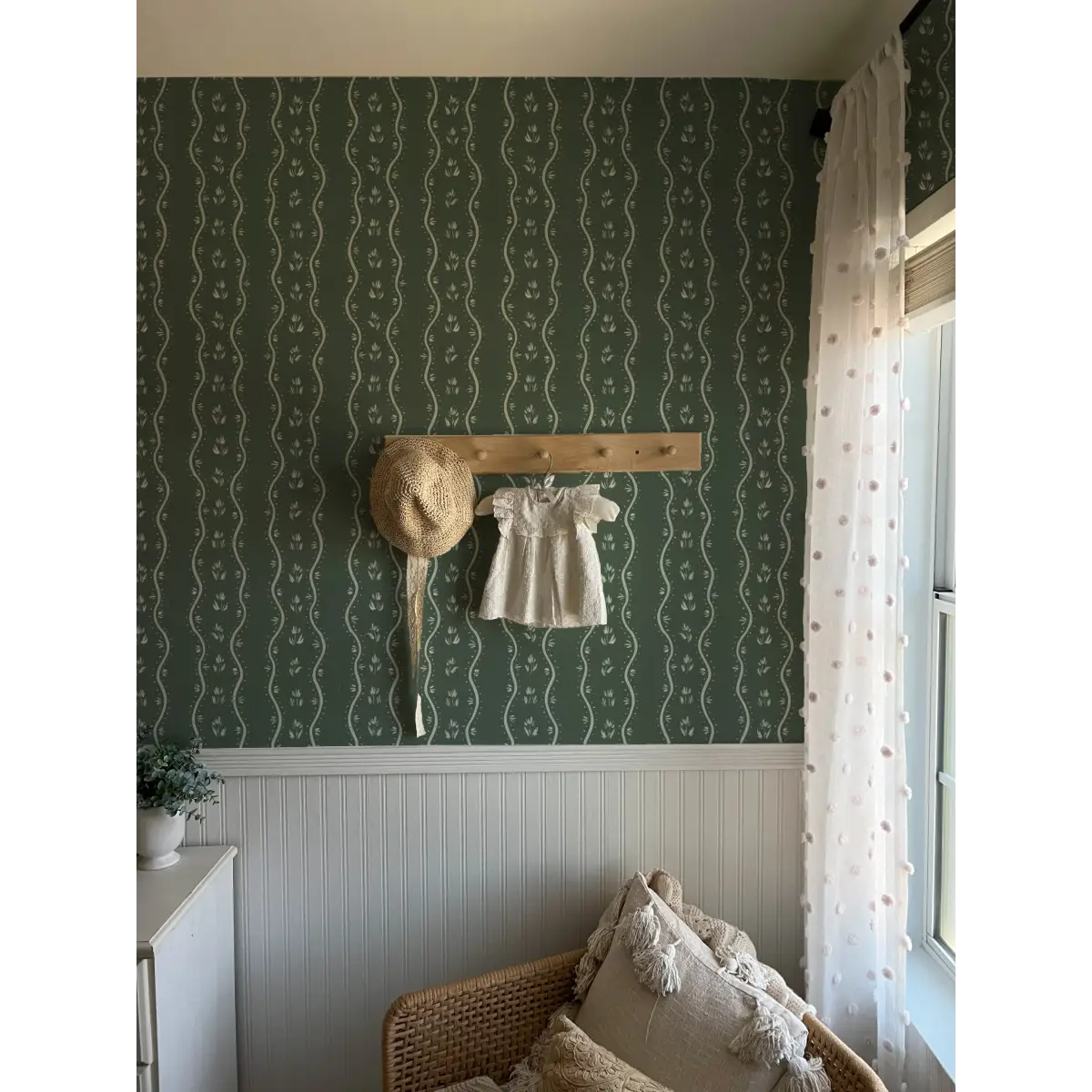 Annabelle Cottage Wallpaper - Wavy Flower Stripes - by Melissa Johnson - Loomwell Home Goods