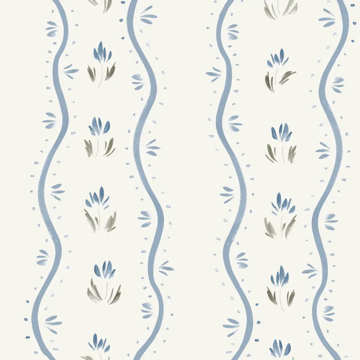 Annabelle Cottage Wallpaper - Wavy Flower Stripes - by Melissa Johnson - Sample 1 foot by 1 foot / Blue - Loomwell Home