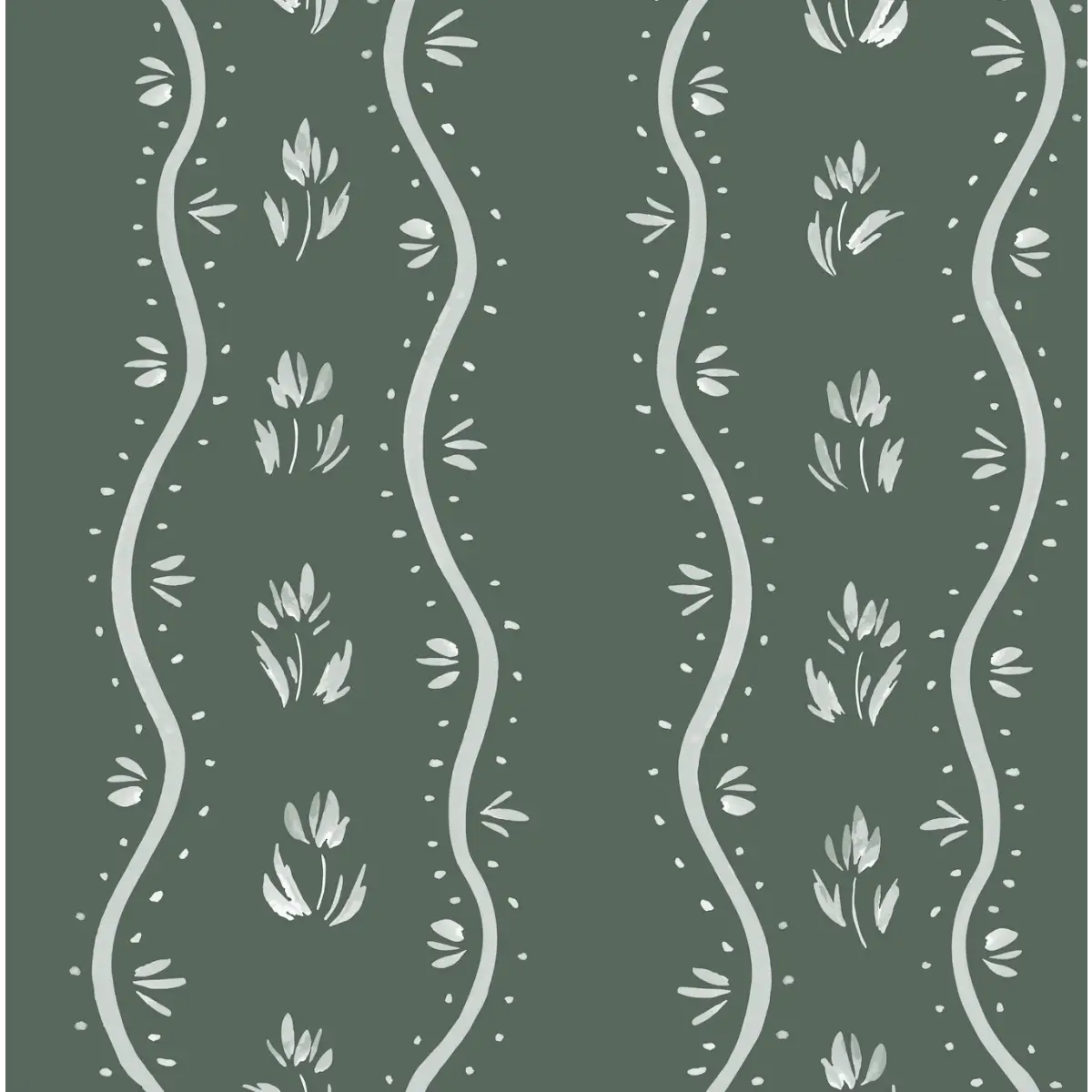 Annabelle Cottage Wallpaper - Wavy Flower Stripes - by Melissa Johnson - Sample 1 foot by 1 foot / Forest - Loomwell