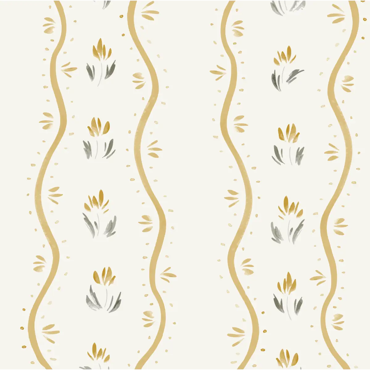 Annabelle Cottage Wallpaper - Wavy Flower Stripes - by Melissa Johnson - Sample 1 foot by 1 foot / Marigold - Loomwell