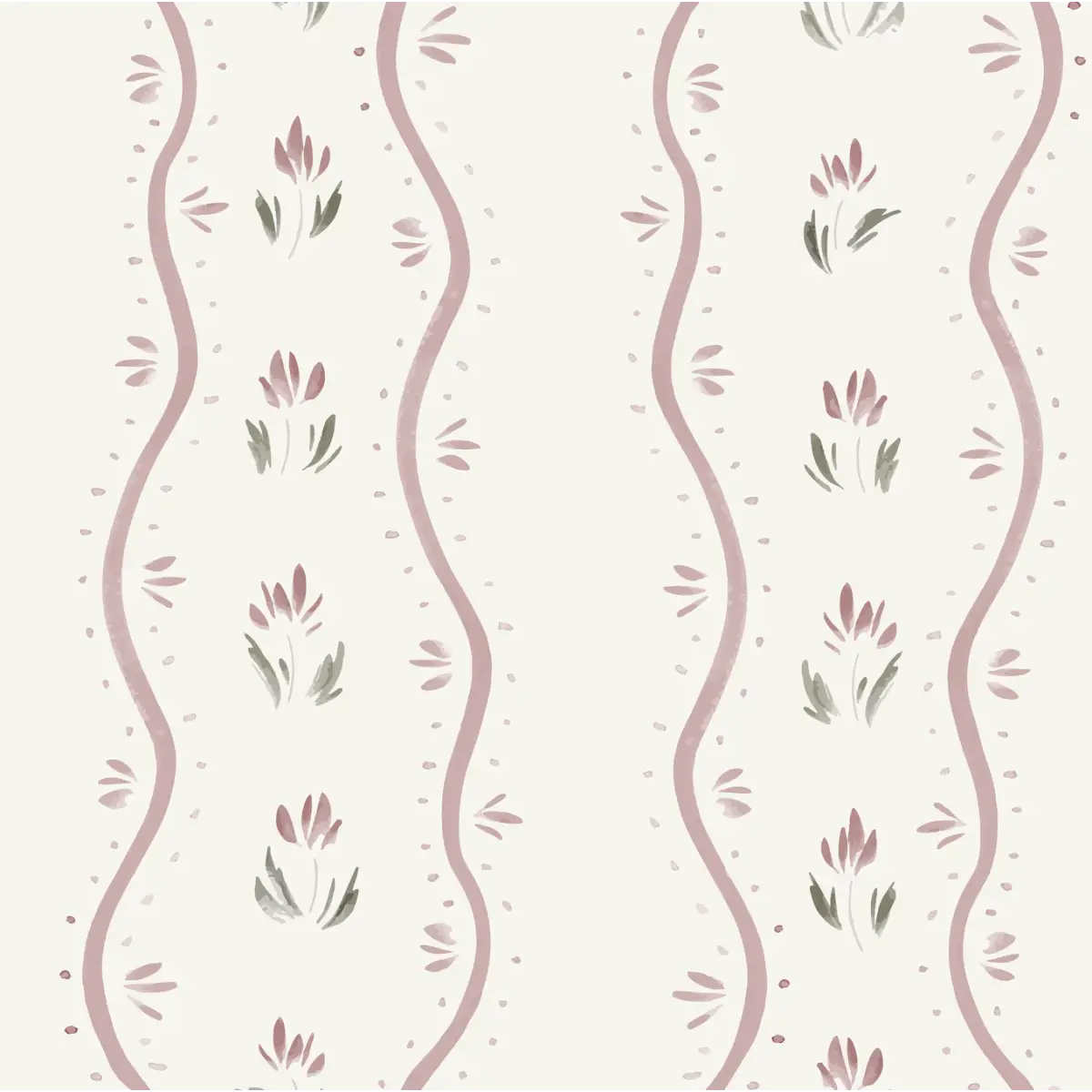 Annabelle Cottage Wallpaper - Wavy Flower Stripes - by Melissa Johnson - Sample 1 foot by 1 foot / Mauve - Loomwell