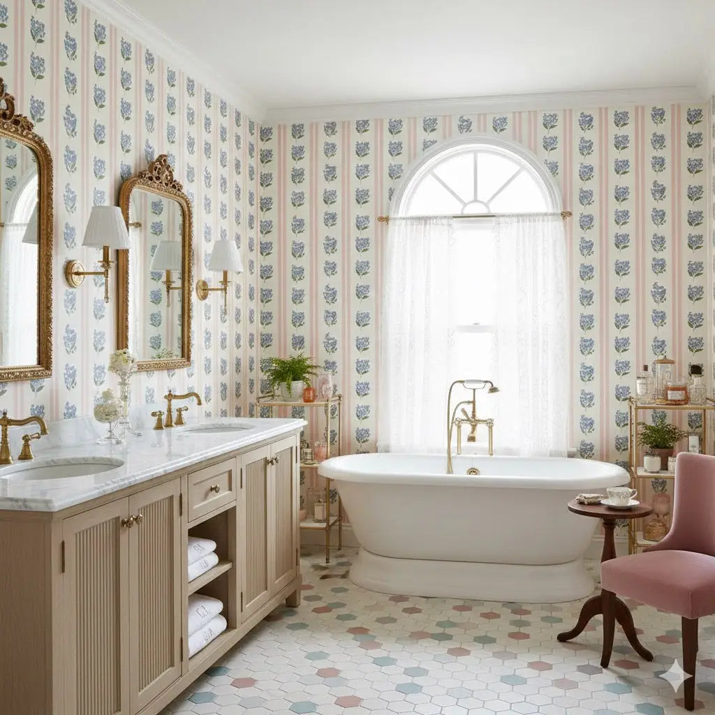 Annalise Wallpaper - Floral Stripe - by Ashton Elizabeth - Loomwell Home Goods
