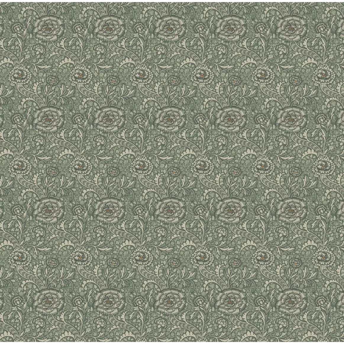 Annika Floral Wallpaper - Detailed Traditional Floral - by Bear Bell - Sample 1 foot by 1 foot / Green - Loomwell Home