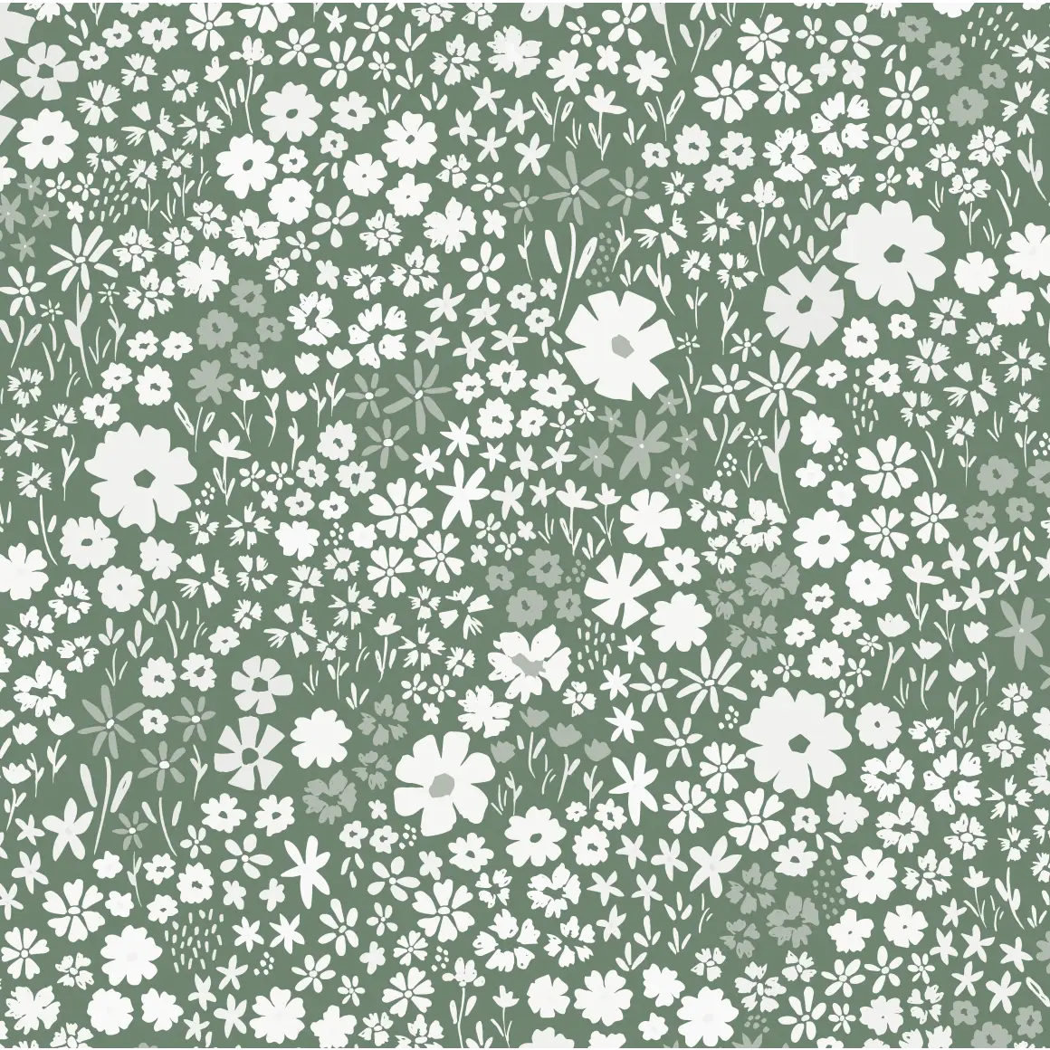 April Wallpaper - Meadow Flowers - by Antonela Fulir - Sample 1 foot by 1 foot / Fern - Loomwell Home Goods