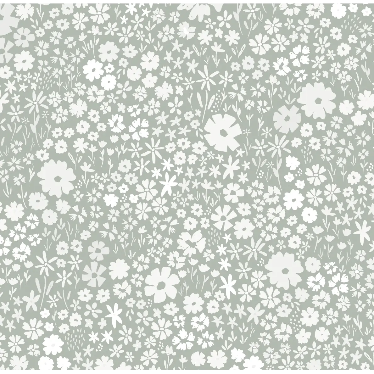 April Wallpaper - Meadow Flowers - by Antonela Fulir - Sample 1 foot by 1 foot / Sage - Loomwell Home Goods