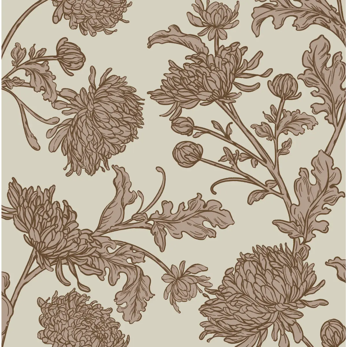 Archie Wallpaper - Flower Vines - by Taddy Mikelaites - Sample 1 foot by 1 foot / Cream and Mauve - Loomwell Home Goods