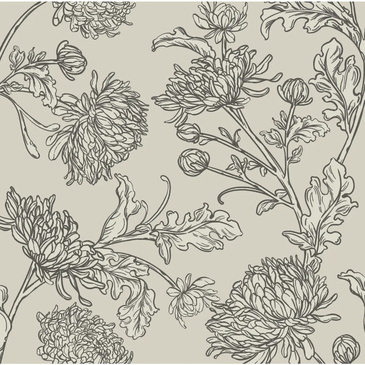 Archie Wallpaper - Flower Vines - by Taddy Mikelaites - Sample 1 foot by 1 foot / Dark Neutral - Loomwell Home Goods