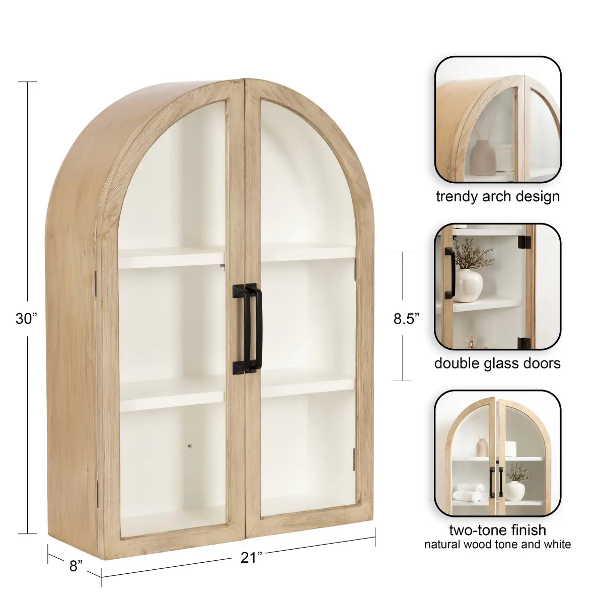 Arcott Arch Wall Cabinet with Shelves - kateandlaurel