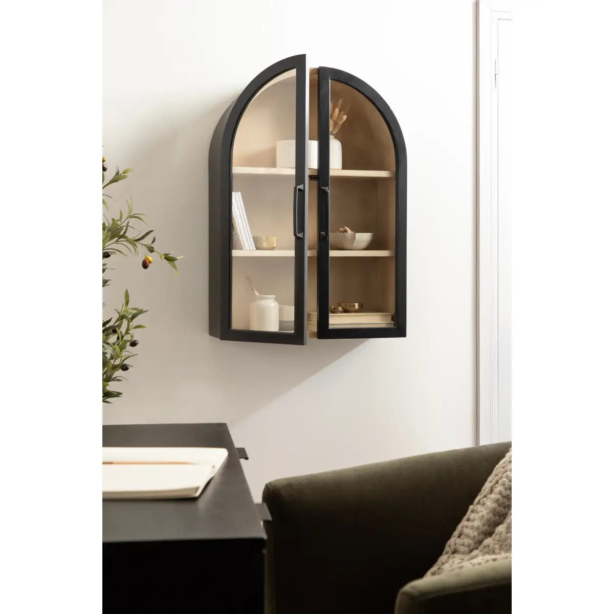 Arcott Arch Wall Cabinet with Shelves - kateandlaurel