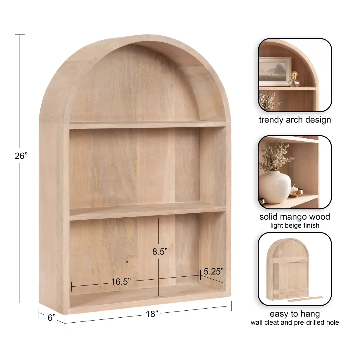 Arcott Arch Wall Shelf - Wood 4 Shelves - kateandlaurel