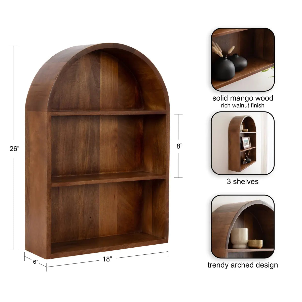 Arcott Arch Wall Shelf - Wood 4 Shelves - kateandlaurel