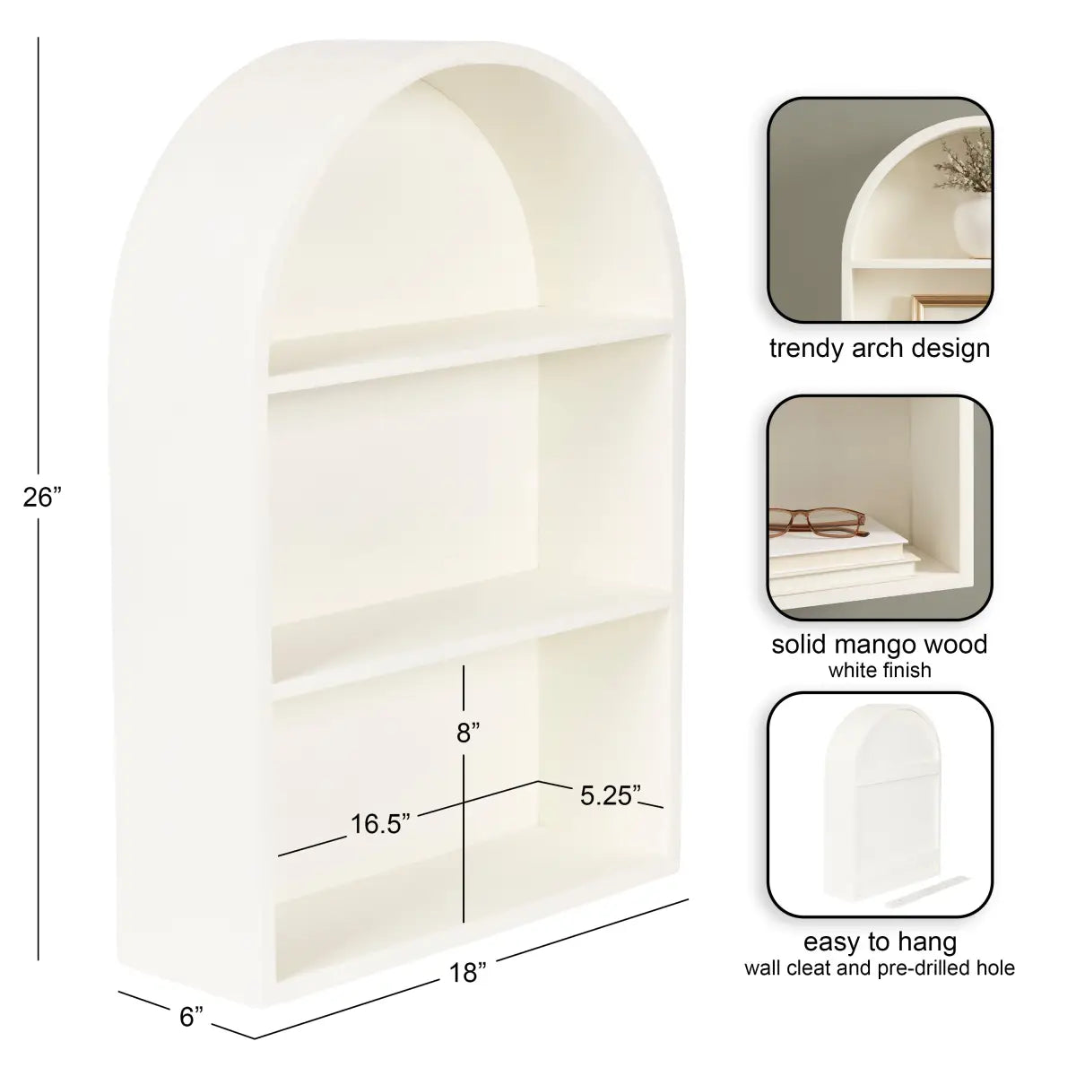 Arcott Arch Wall Shelf - Wood 4 Shelves - kateandlaurel