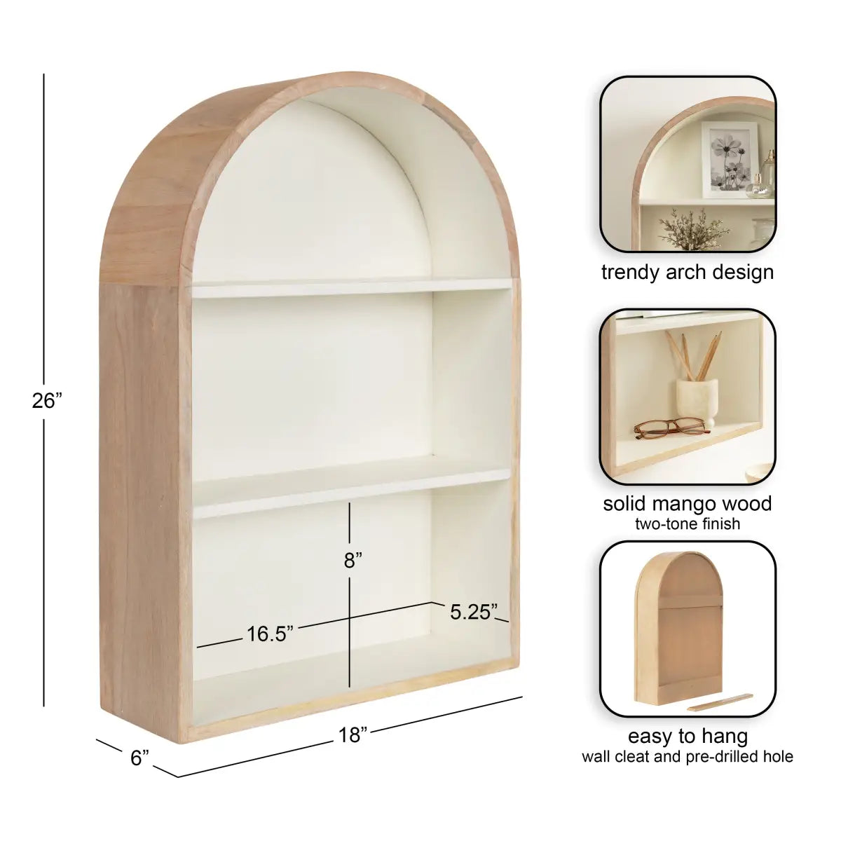 Arcott Arch Wall Shelf - Wood 4 Shelves - kateandlaurel