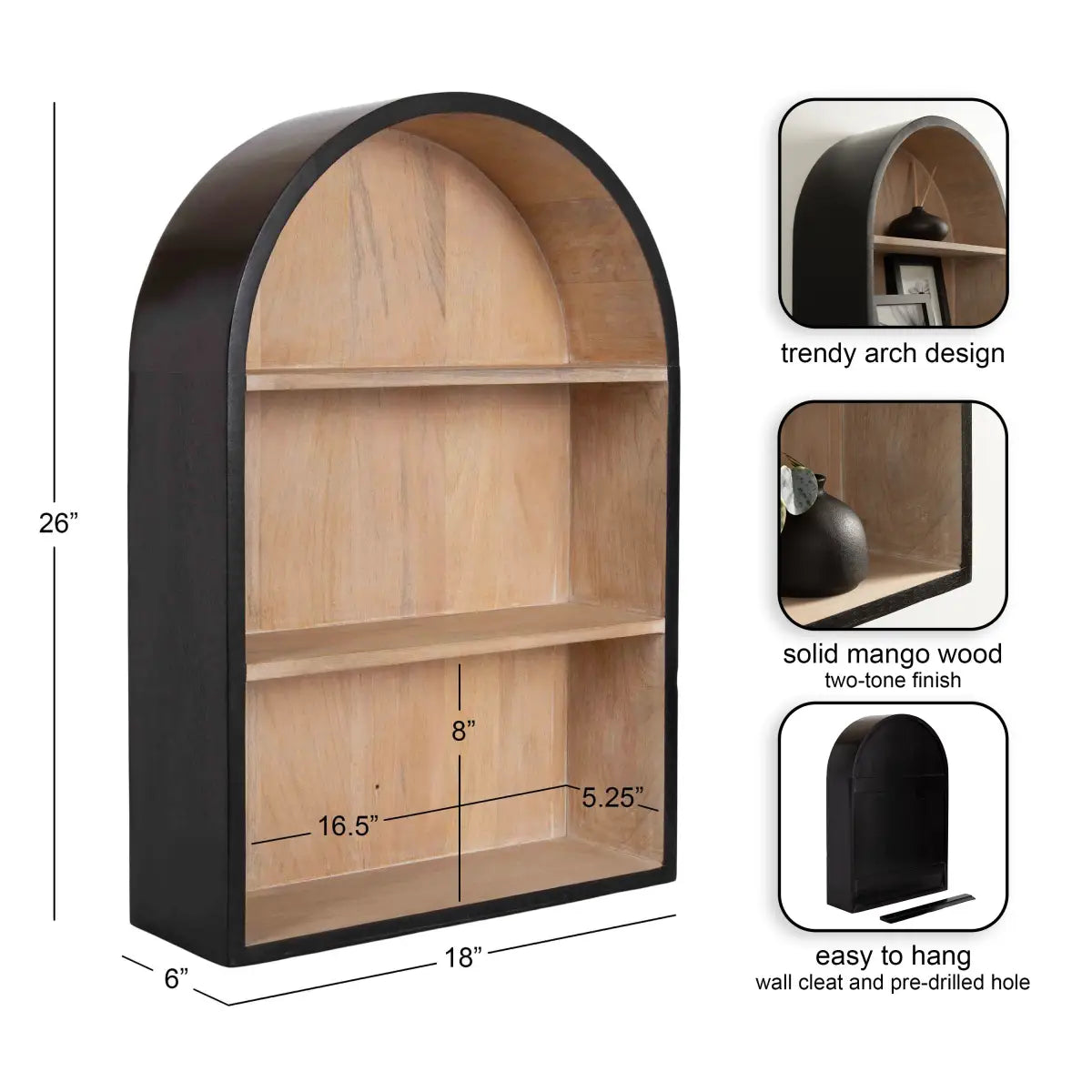Arcott Arch Wall Shelf - Wood 4 Shelves - kateandlaurel