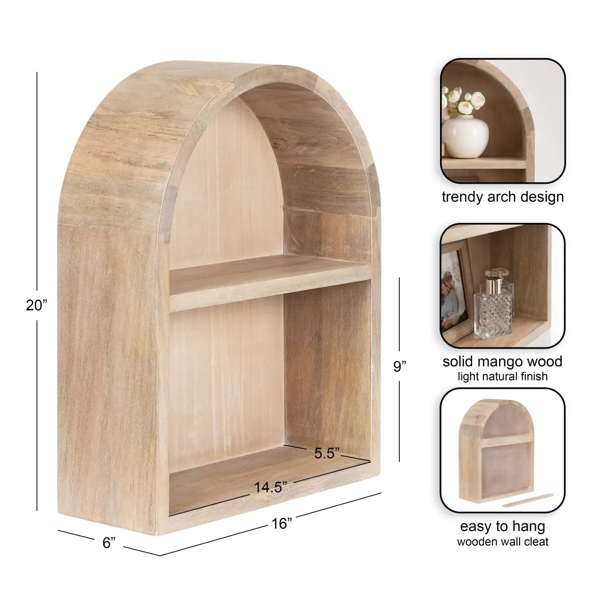 Arcott Arch Wall Shelf - Wood 4 Shelves - kateandlaurel