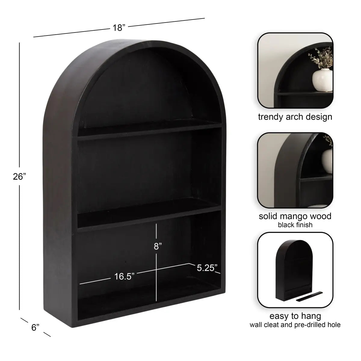 Arcott Arch Wall Shelf - Wood 4 Shelves - kateandlaurel