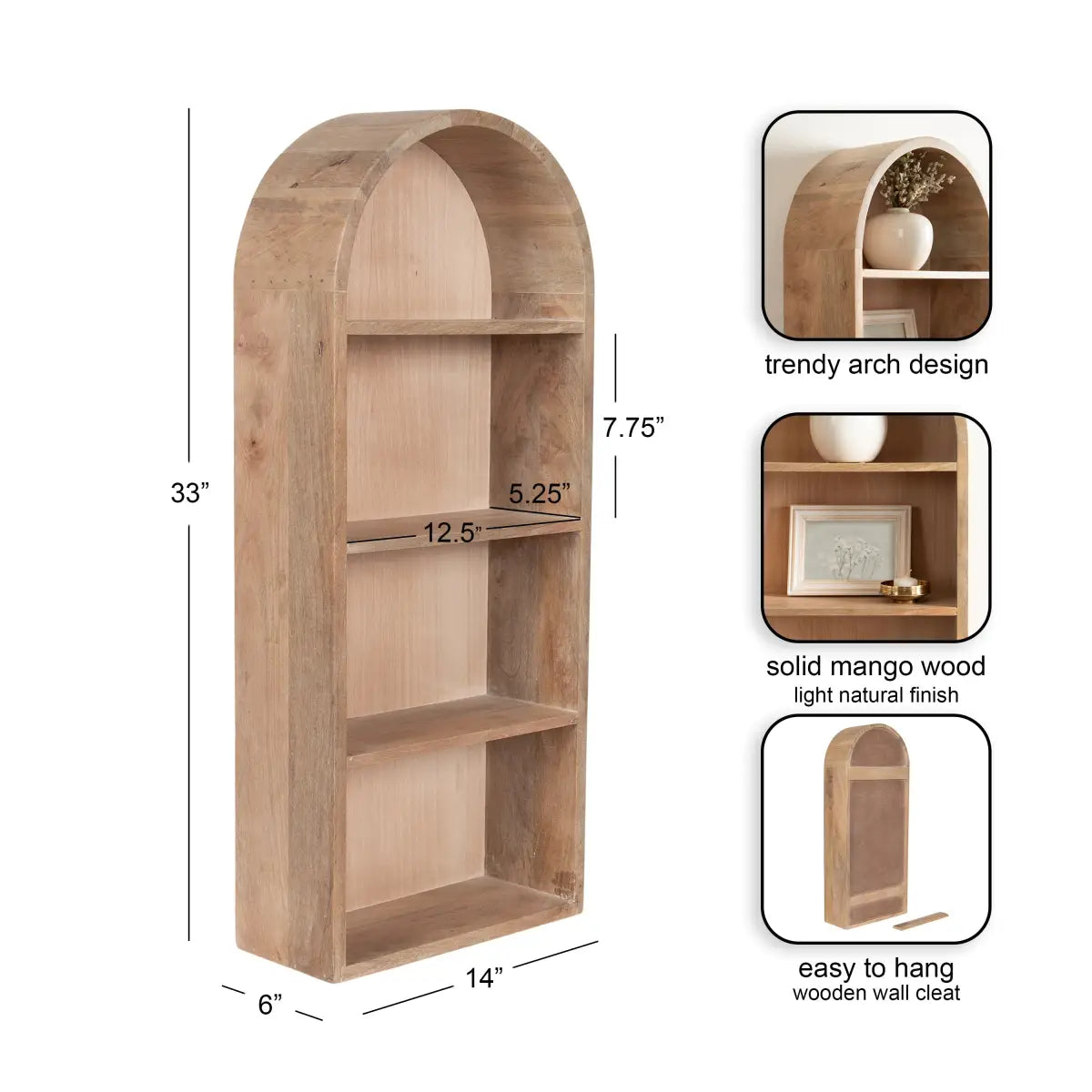 Arcott Arch Wall Shelf - Wood 4 Shelves - kateandlaurel