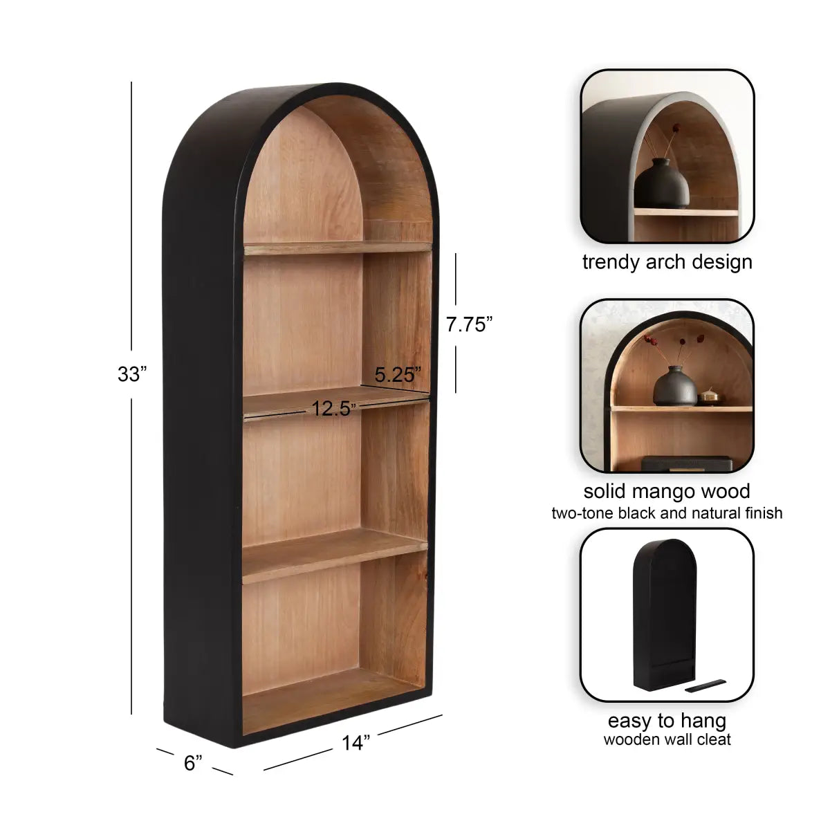 Arcott Arch Wall Shelf - Wood 4 Shelves - kateandlaurel