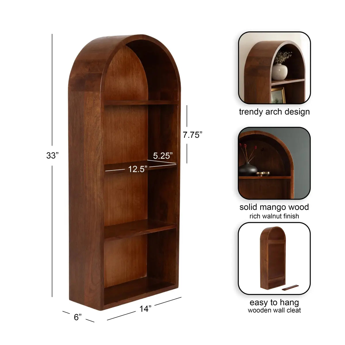 Arcott Arch Wall Shelf - Wood 4 Shelves - kateandlaurel