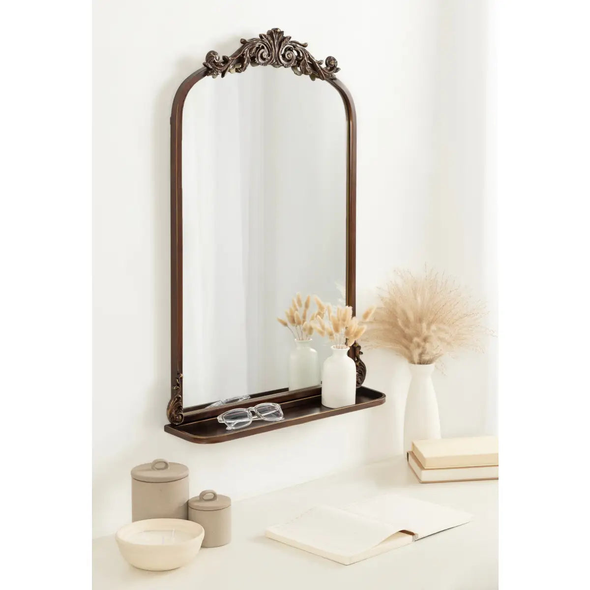 Arendahl Elegant Arch Mirror with Shelf - kateandlaurel