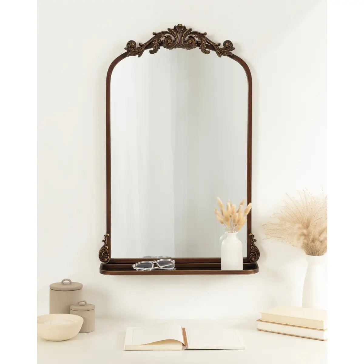 Arendahl Elegant Arch Mirror with Shelf - kateandlaurel
