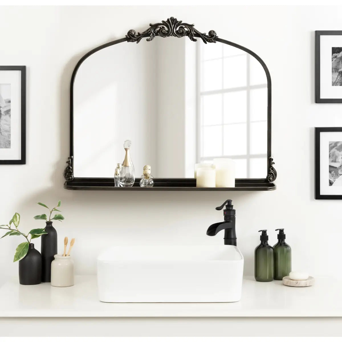Arendahl Elegant Arch Mirror with Shelf - kateandlaurel