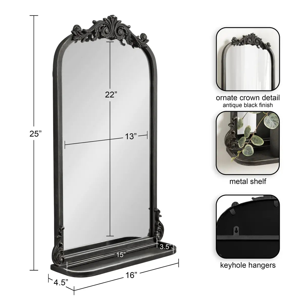 Arendahl Elegant Arch Mirror with Shelf - kateandlaurel