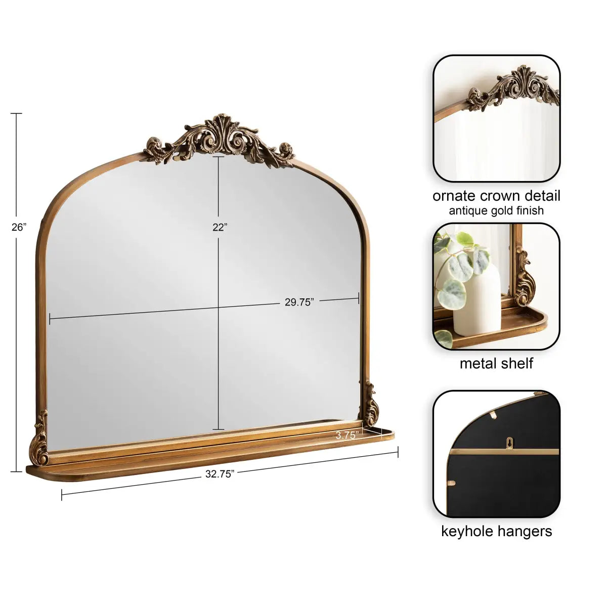 Arendahl Elegant Arch Mirror with Shelf - kateandlaurel