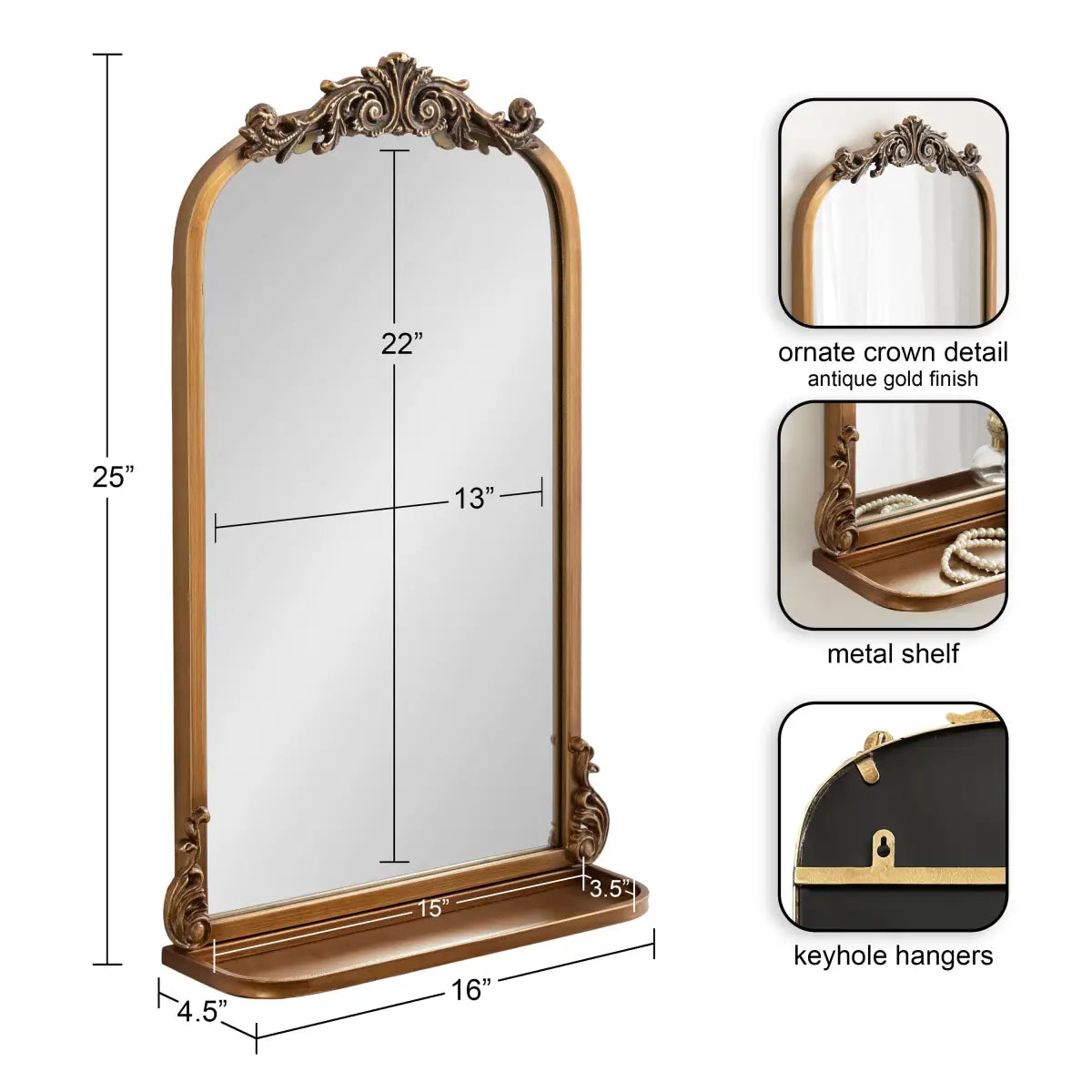 Arendahl Elegant Arch Mirror with Shelf - kateandlaurel