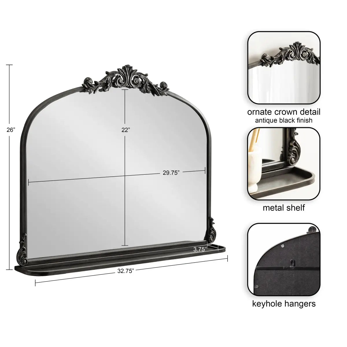 Arendahl Elegant Arch Mirror with Shelf - kateandlaurel