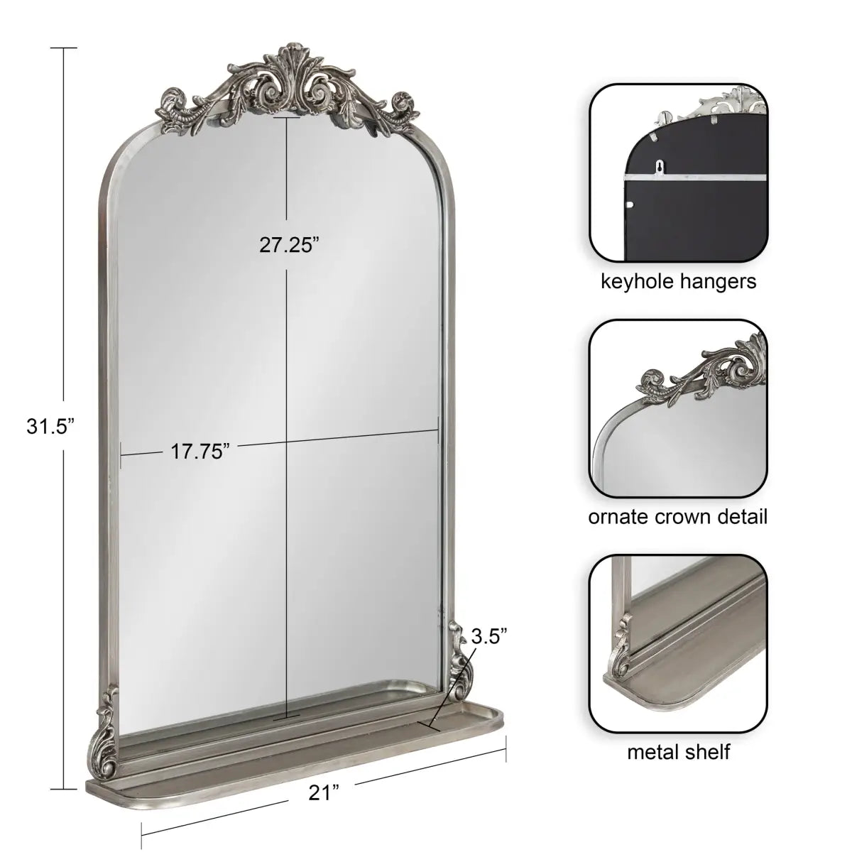 Arendahl Elegant Arch Mirror with Shelf - kateandlaurel