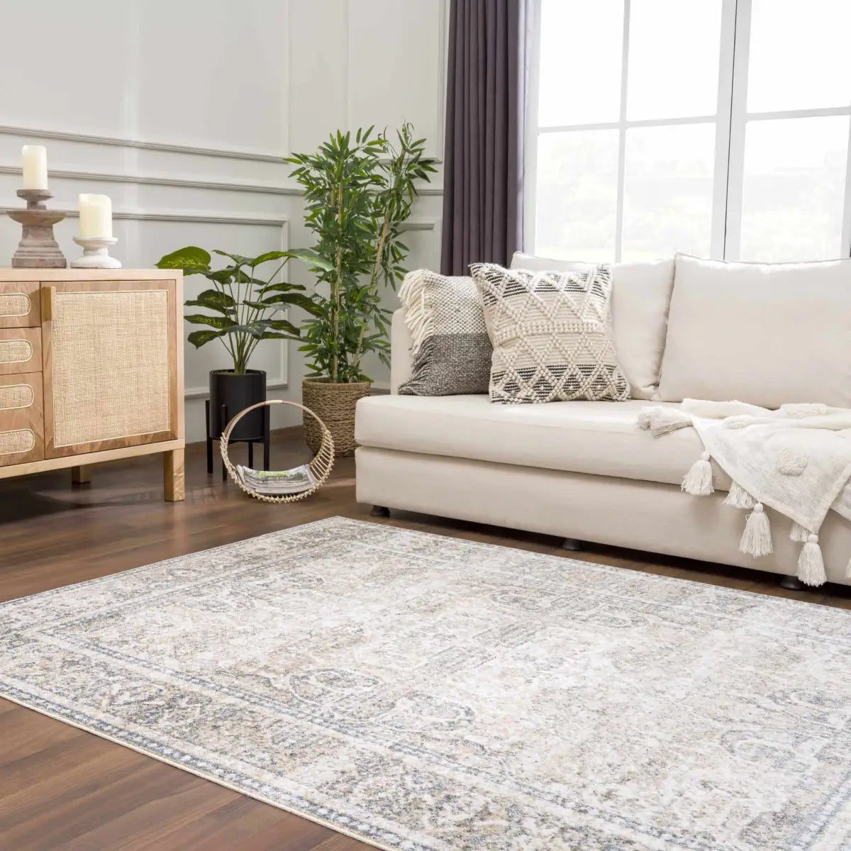 Arias Cream & Blue Washable Area Rug - 5’3’’ x 7’ Rectangle - Boutique Rugs