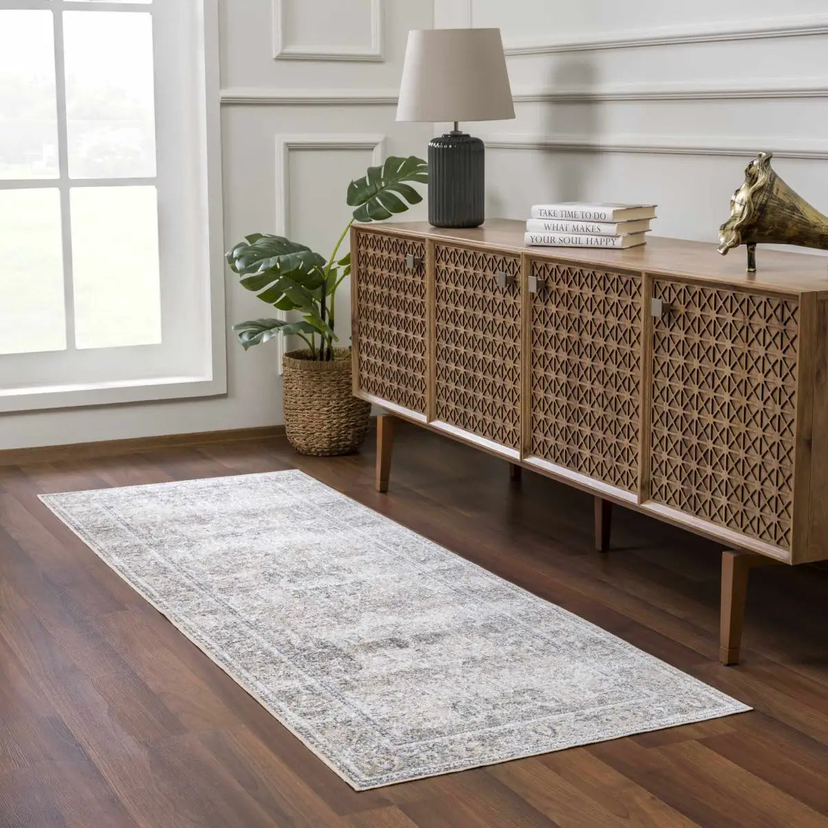 Arias Cream & Blue Washable Area Rug - Boutique Rugs