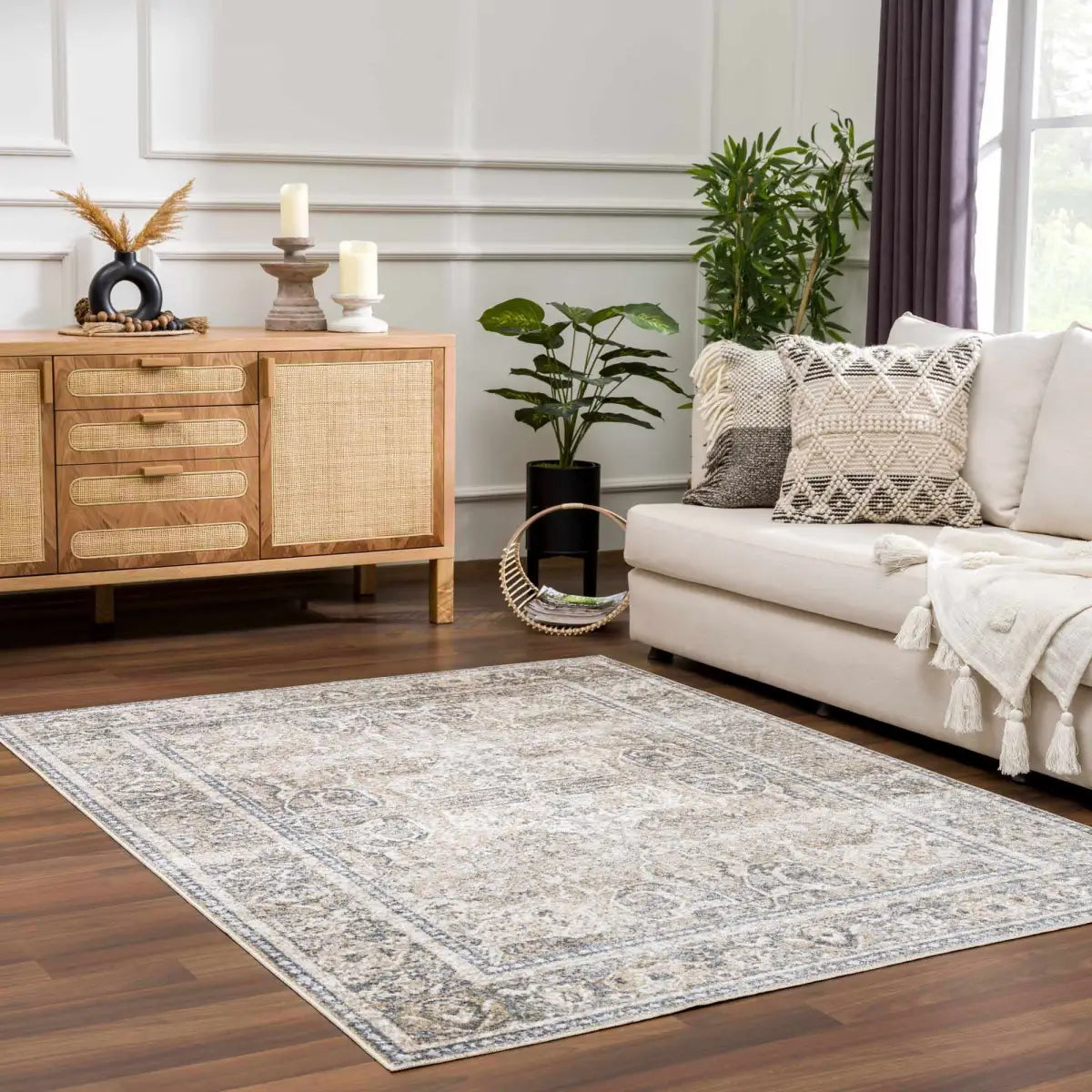 Arias Cream & Blue Washable Area Rug - Boutique Rugs