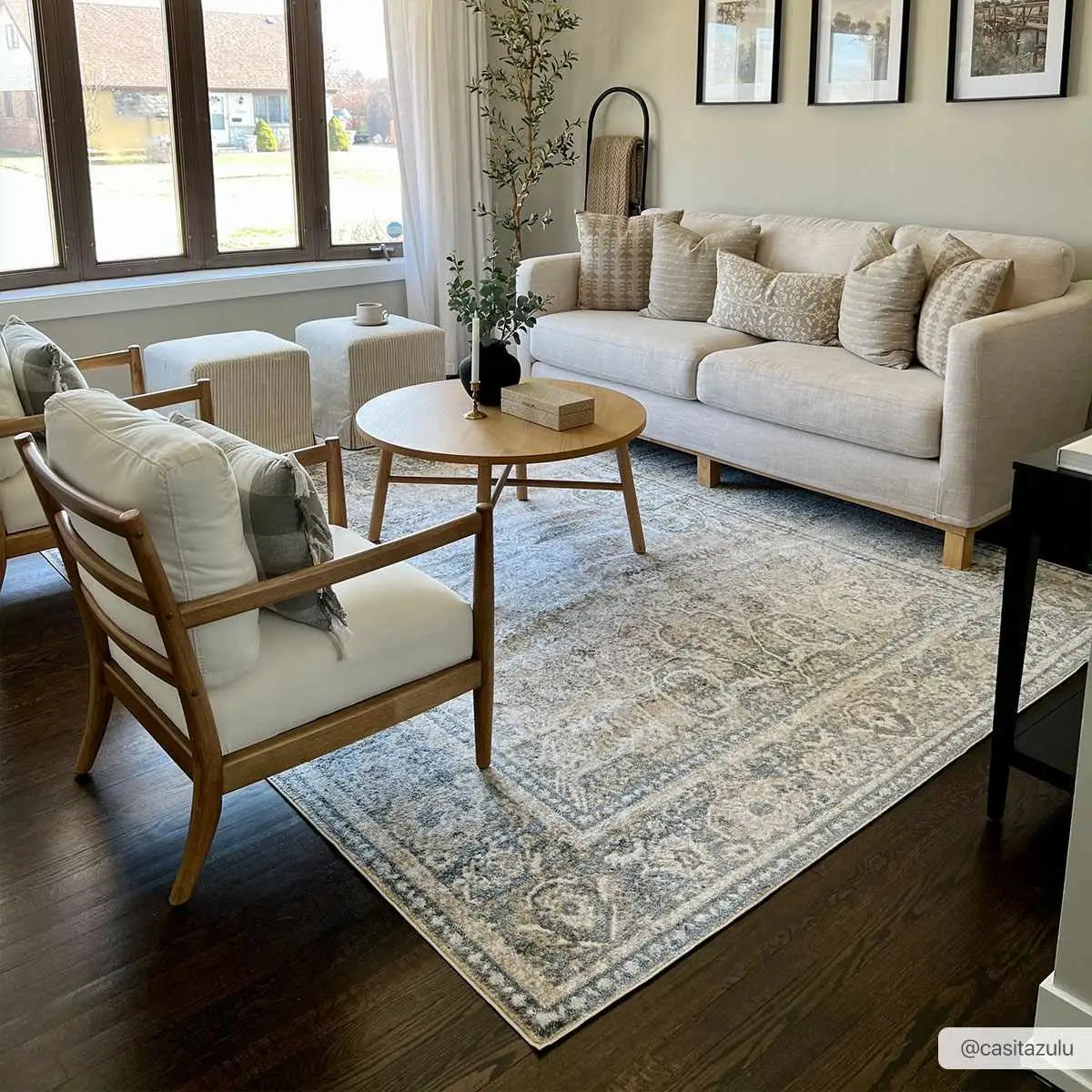 Arias Cream & Blue Washable Area Rug - Boutique Rugs