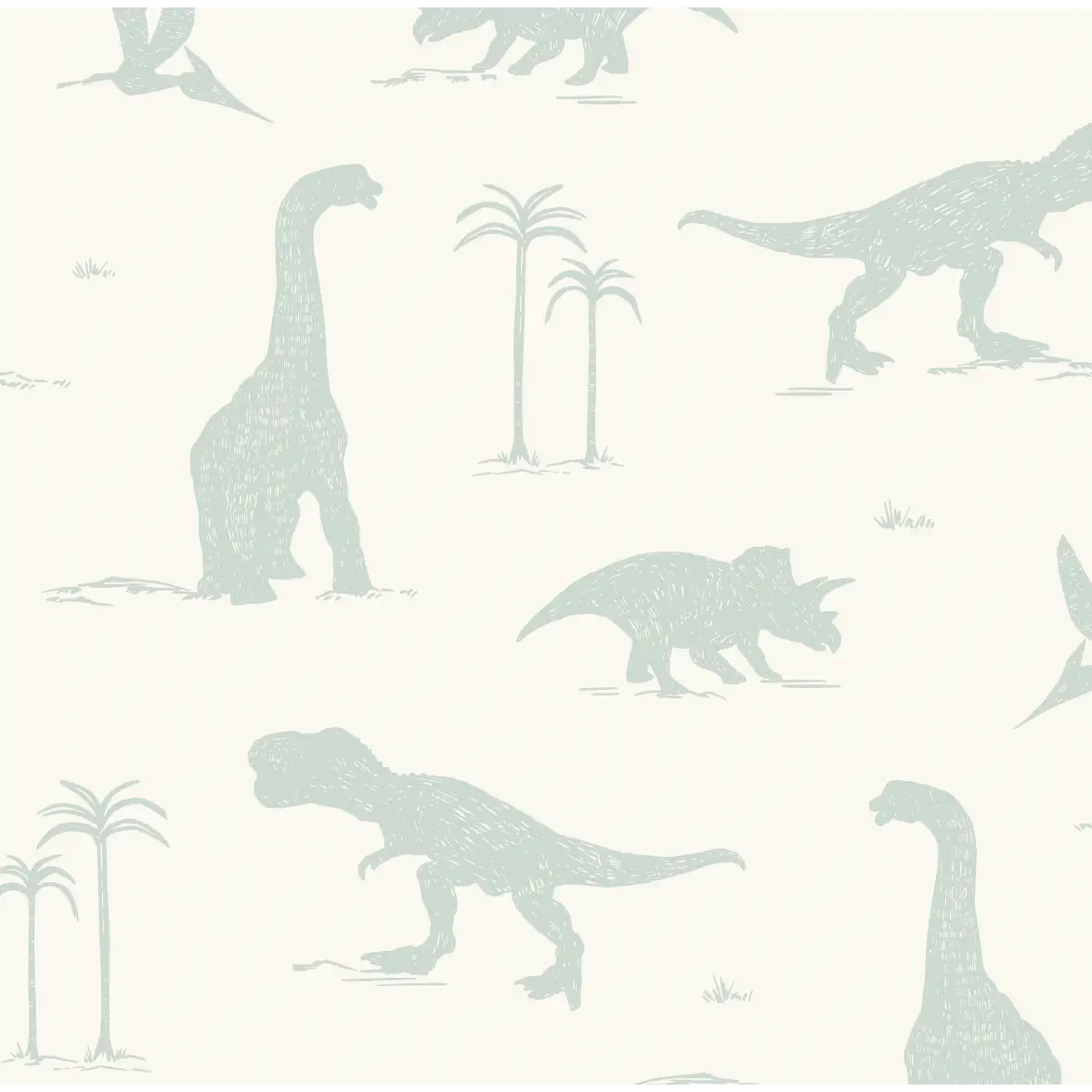 Arlo Wallpaper - Sketched Dinosaurs - by Hufton Studio - Sample 1 foot by 1 foot / Mint - Loomwell Home Goods