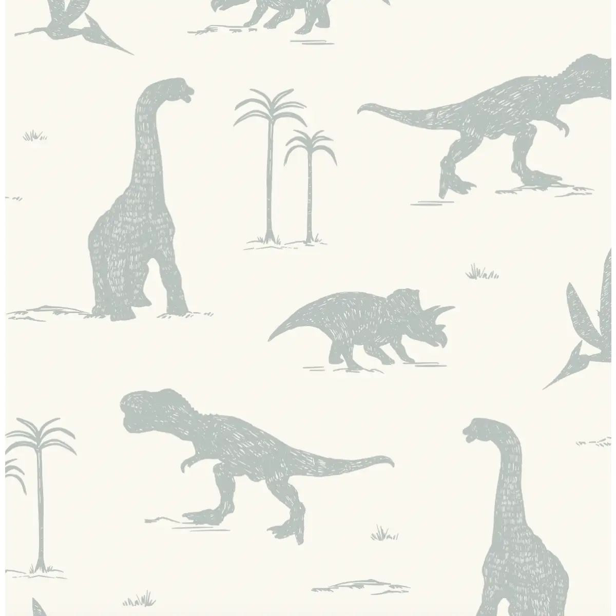 Arlo Wallpaper - Sketched Dinosaurs - by Hufton Studio - Sample 1 foot by 1 foot / Sage - Loomwell Home Goods