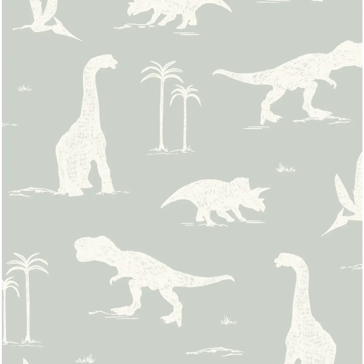 Arlo Wallpaper - Sketched Dinosaurs - by Hufton Studio - Sample 1 foot by 1 foot / Sea Salt - Loomwell Home Goods