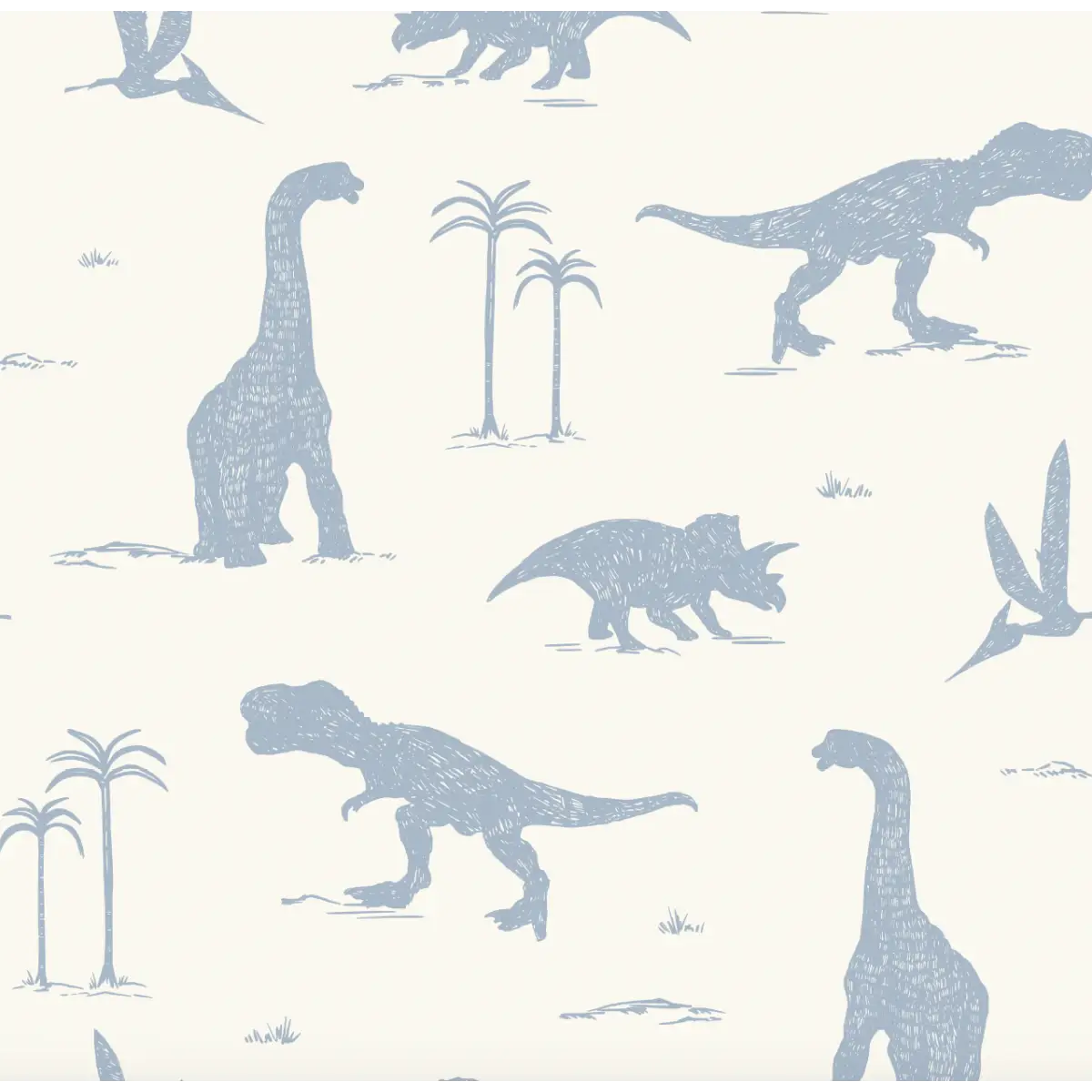 Arlo Wallpaper - Sketched Dinosaurs - by Hufton Studio - Sample 1 foot by 1 foot / Sky Blue - Loomwell Home Goods