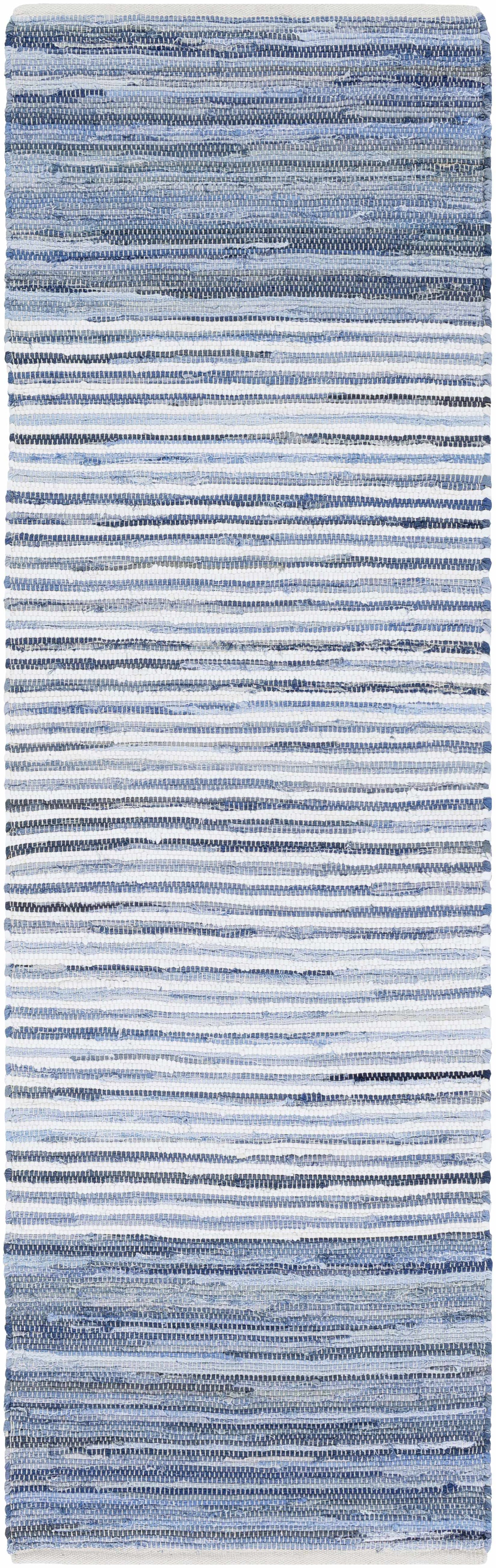 Blue Stripe Cotton Area Rug - 2’6’’ x 8’ Runner - Boutique Rugs