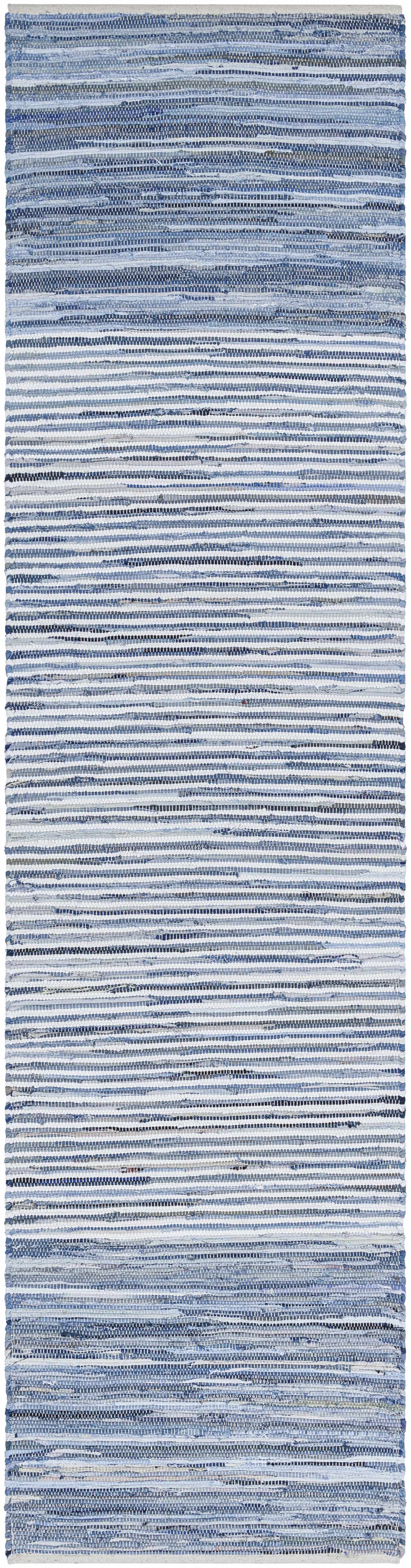 Blue Stripe Cotton Area Rug - 3’ x 12’ Runner - Boutique Rugs