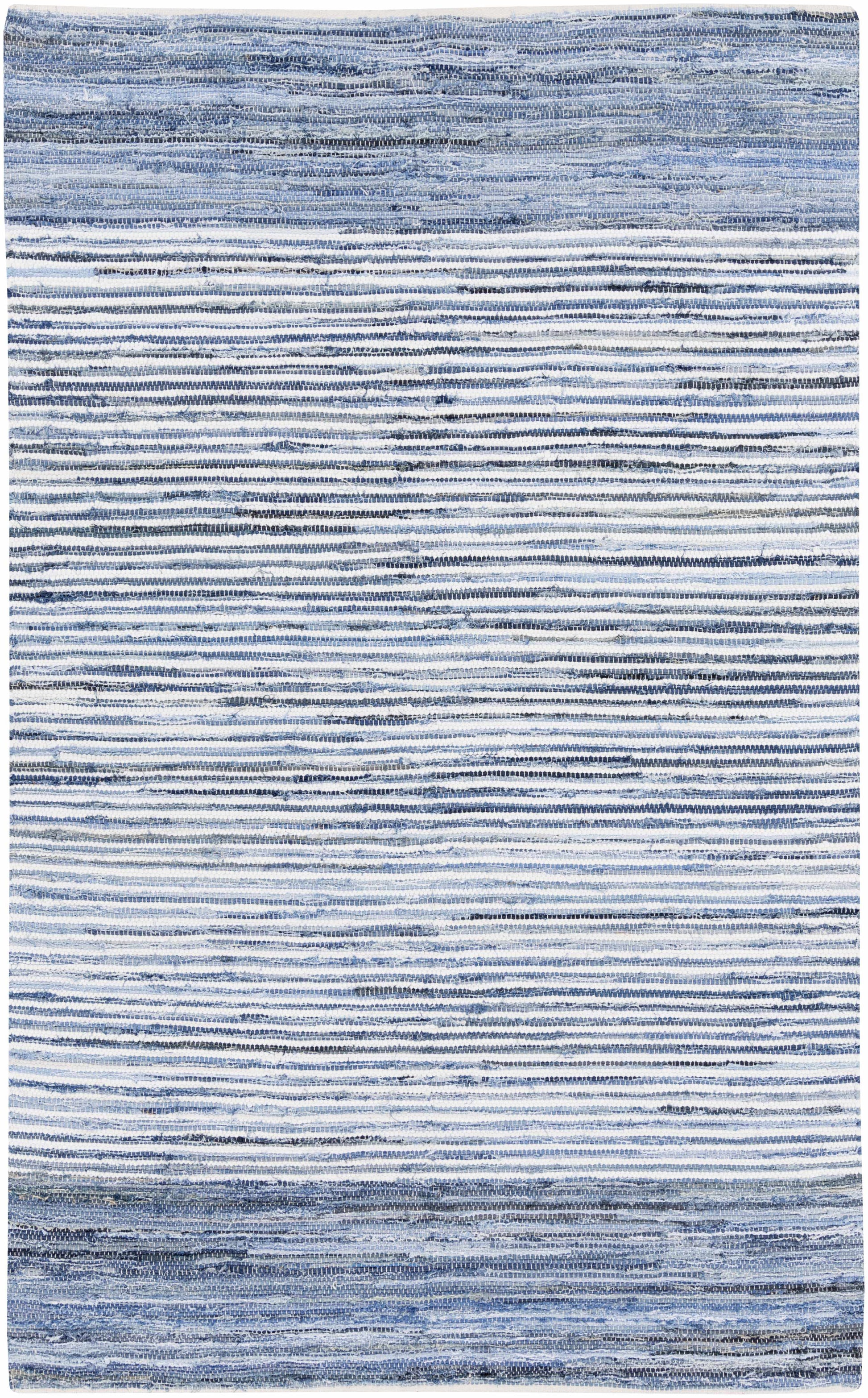 Blue Stripe Cotton Area Rug - 5’ x 8’ Rectangle - Boutique Rugs