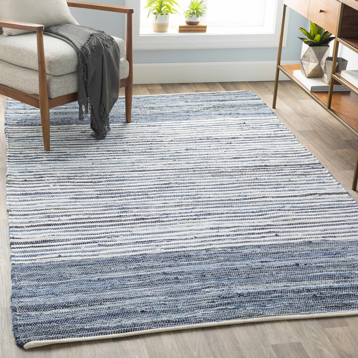 Blue Stripe Cotton Area Rug - Boutique Rugs